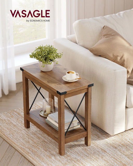 2 Tier Side Table for Small Spaces with Storage Shelf in Honey Brown by Vasagle