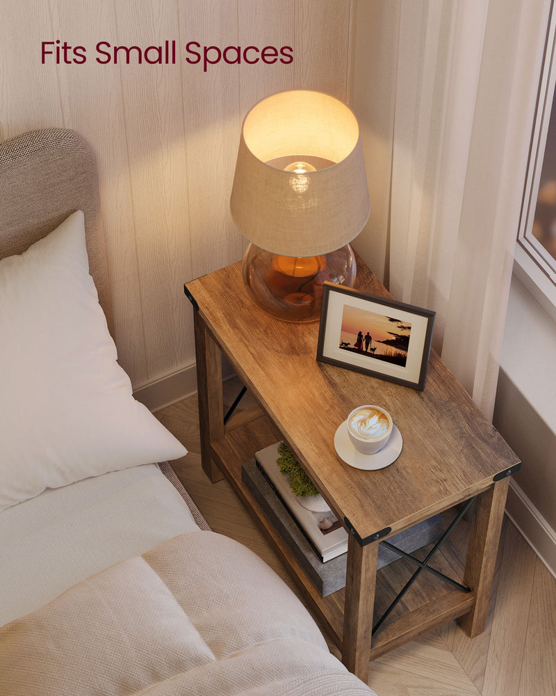 2 Tier Side Table for Small Spaces with Storage Shelf in Honey Brown by Vasagle