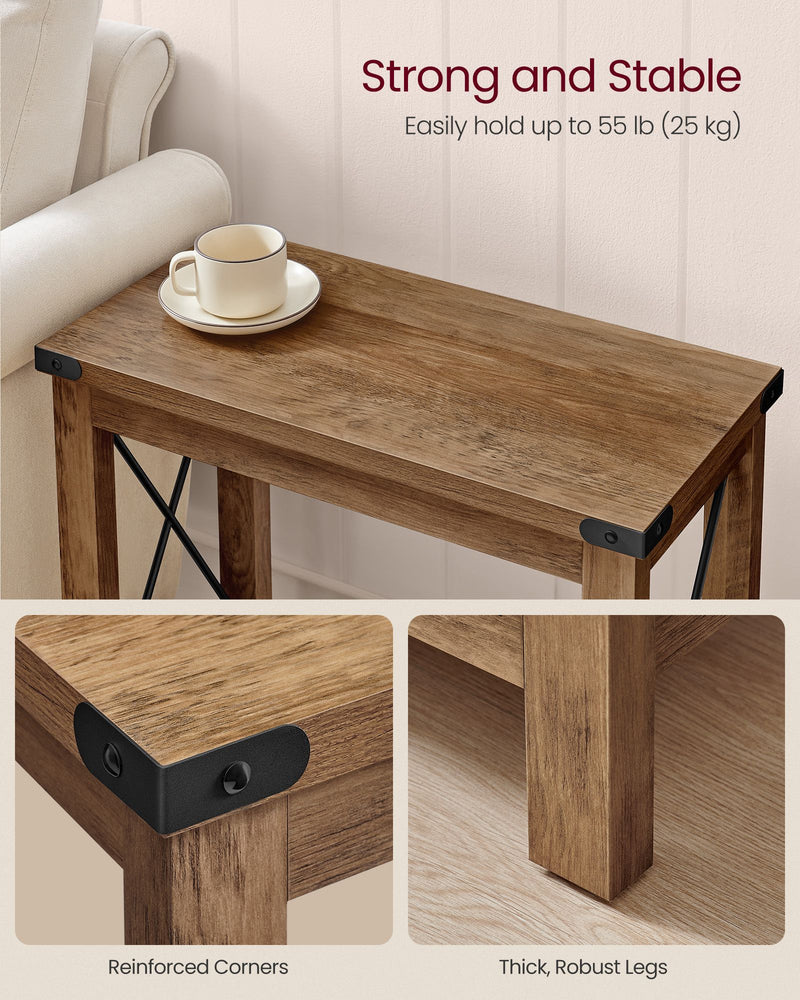 2 Tier Side Table for Small Spaces with Storage Shelf in Honey Brown by Vasagle
