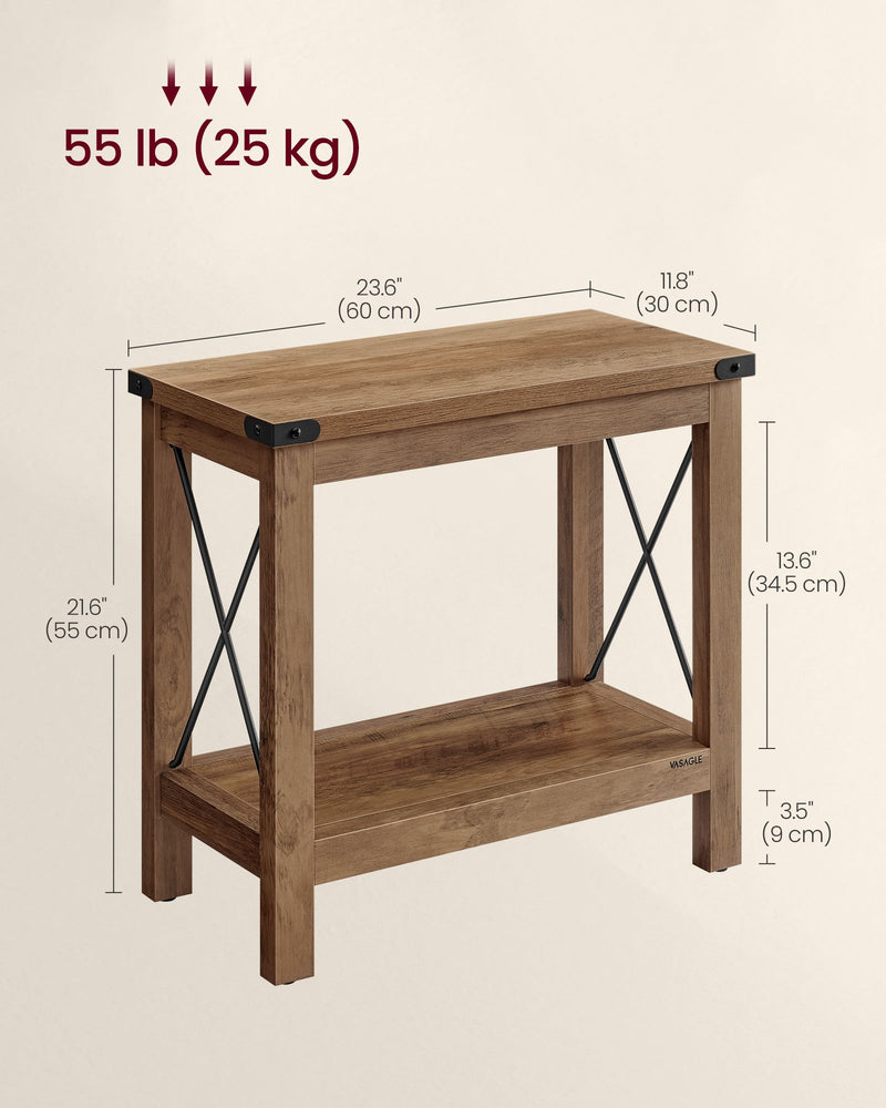 2 Tier Side Table for Small Spaces with Storage Shelf in Honey Brown by Vasagle