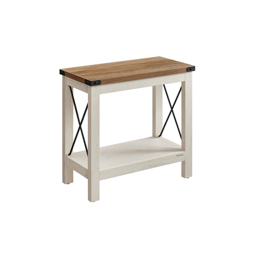 Rustic White and Honey Brown 2 Tier Side Table for Small Spaces with Storage Shelf by Vasagle