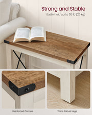 Rustic White and Honey Brown 2 Tier Side Table for Small Spaces with Storage Shelf by Vasagle