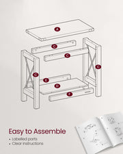 Rustic White and Honey Brown 2 Tier Side Table for Small Spaces with Storage Shelf by Vasagle