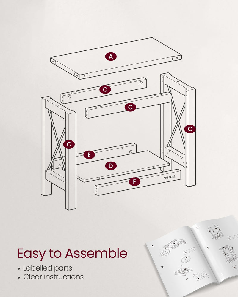 Rustic White and Honey Brown 2 Tier Side Table for Small Spaces with Storage Shelf by Vasagle