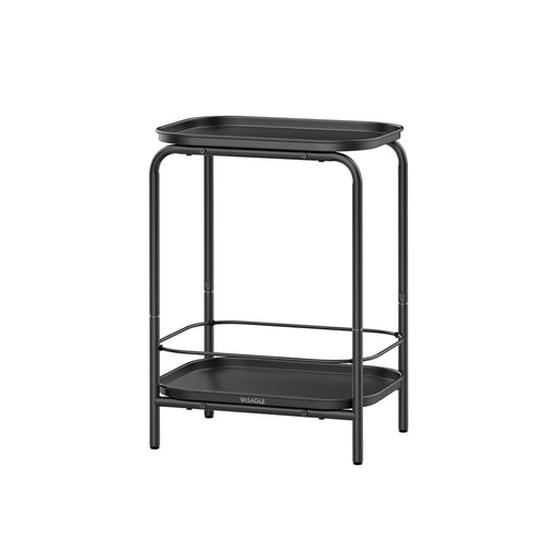 2 Tier Black Metal Side Table with Removable Tray Surface for Living Room by Vasagle