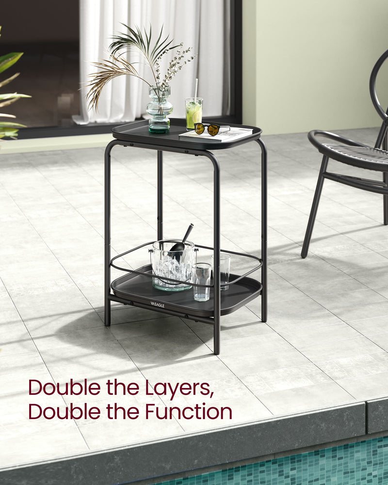 2 Tier Black Metal Side Table with Removable Tray Surface for Living Room by Vasagle