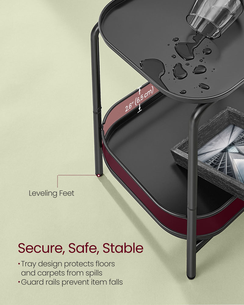 2 Tier Black Metal Side Table with Removable Tray Surface for Living Room by Vasagle