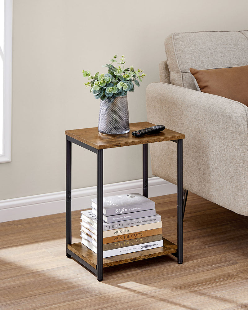 Rustic Brown Industrial Side Table with Steel Frame for Living Room or Bedroom by Vasagle