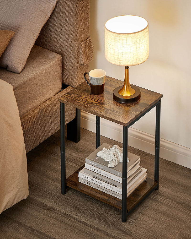 Rustic Brown Industrial Side Table with Steel Frame for Living Room or Bedroom by Vasagle