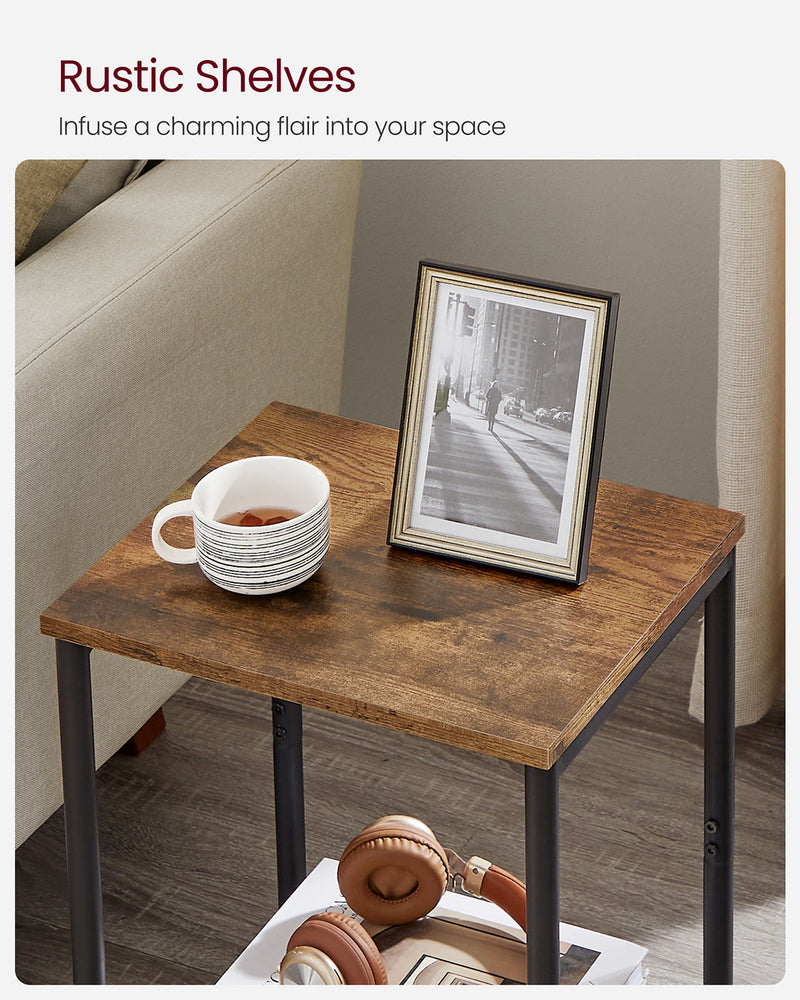 Rustic Brown Industrial Side Table with Steel Frame for Living Room or Bedroom by Vasagle