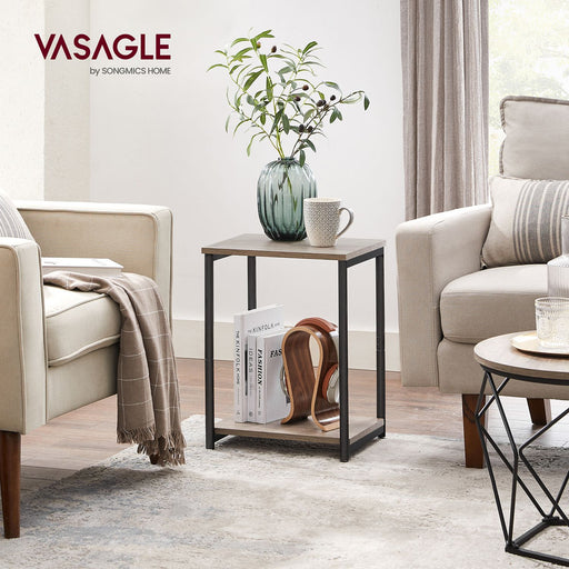 2 Tier Industrial End Table with Storage Shelf and Metal Frame for Living Room by Vasagle