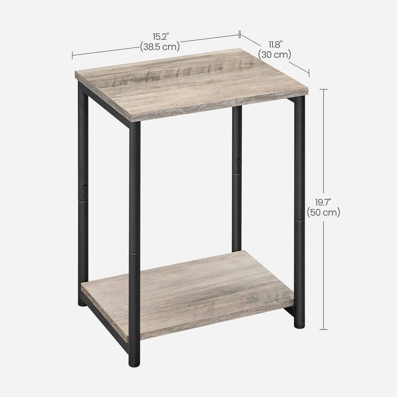 2 Tier Industrial End Table with Storage Shelf and Metal Frame for Living Room by Vasagle