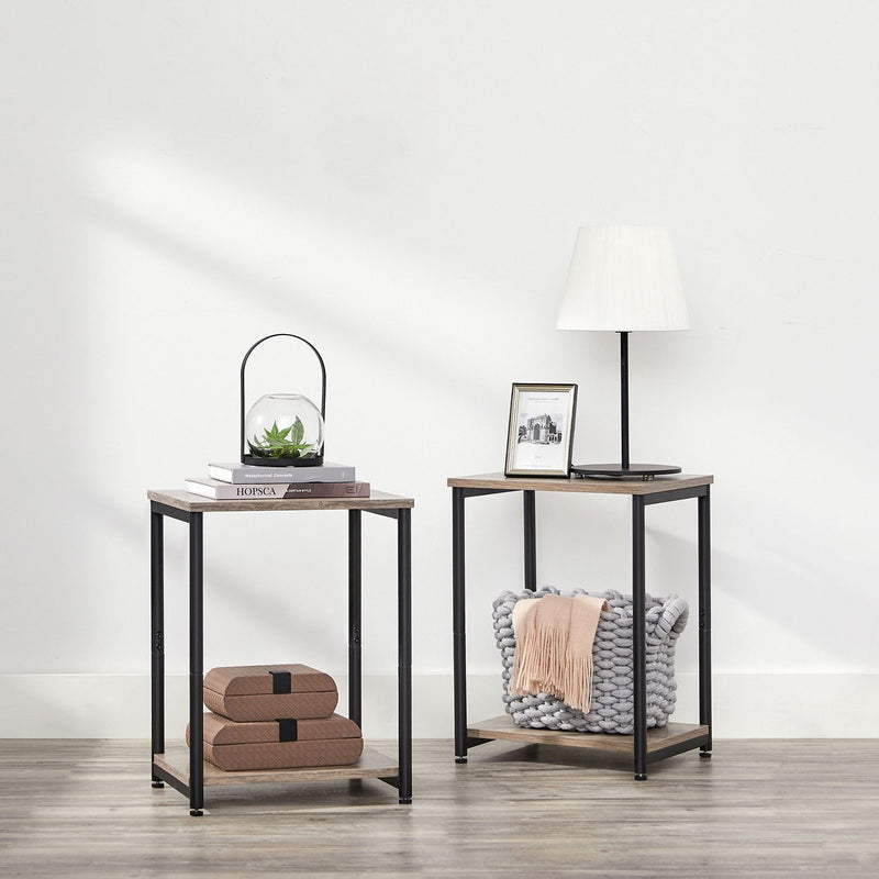 2 Tier Industrial End Table with Storage Shelf and Metal Frame for Living Room by Vasagle