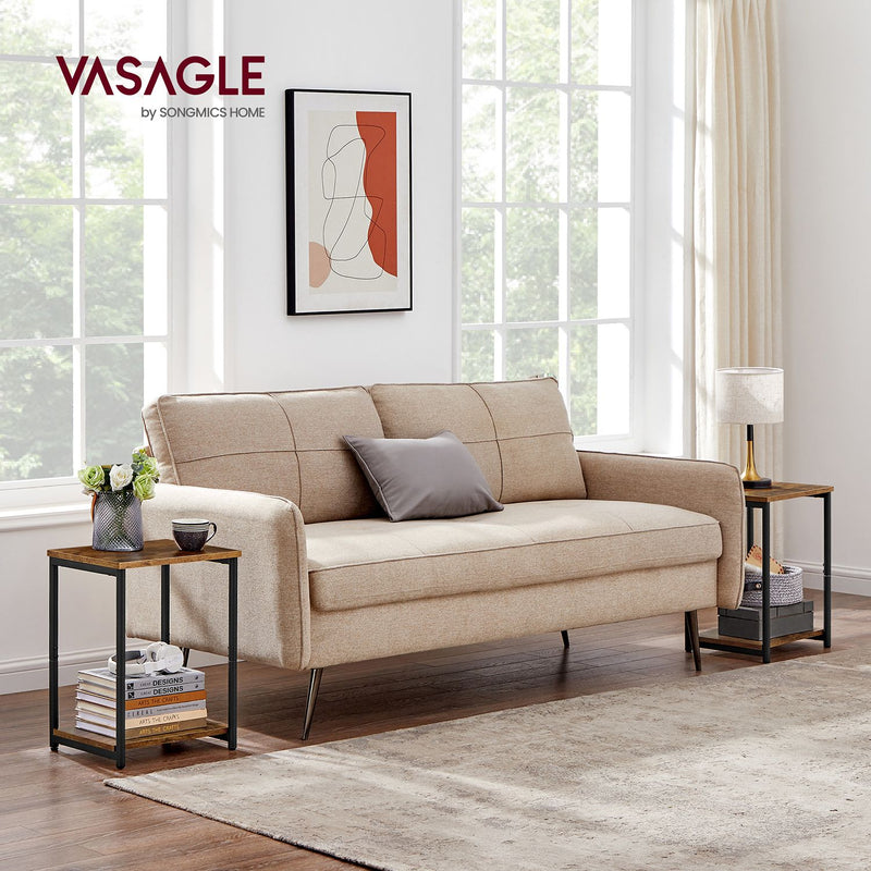 Set of 2 Two Tier End Tables with Steel Frame and Storage Shelf for Living Room by Vasagle