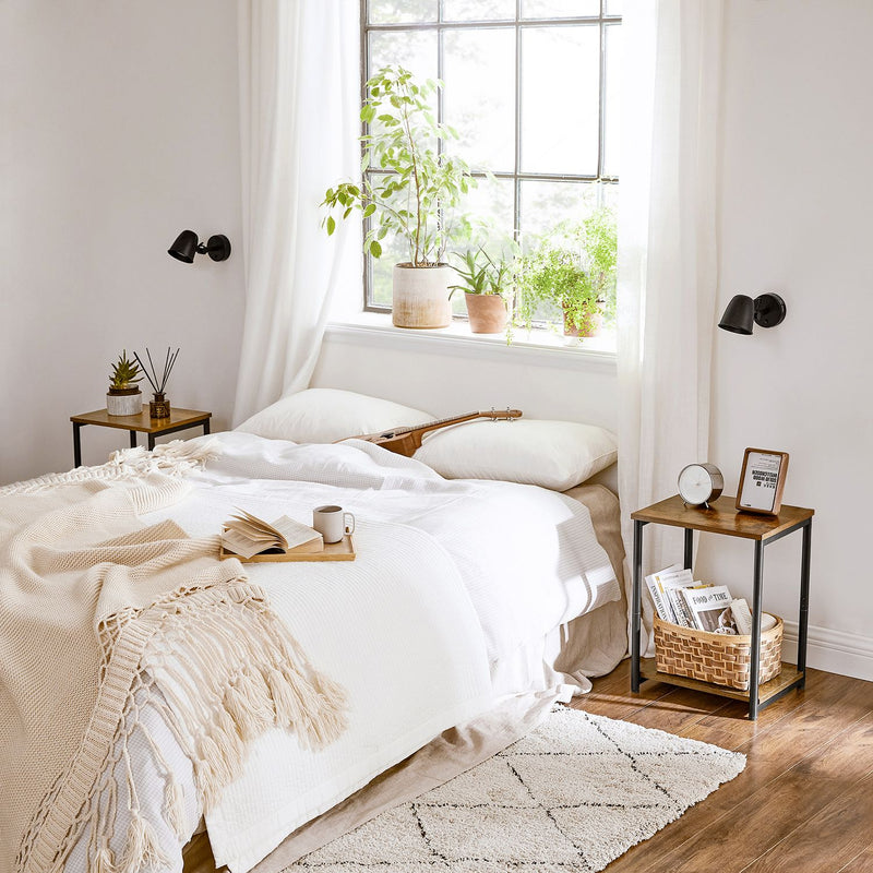 Set of 2 Two Tier End Tables with Steel Frame and Storage Shelf for Living Room by Vasagle