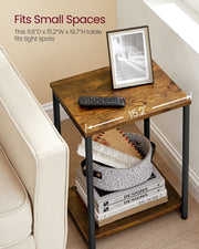 Set of 2 Two Tier End Tables with Steel Frame and Storage Shelf for Living Room by Vasagle