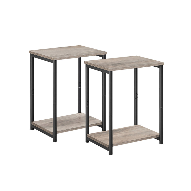 Set of 2 Two Tier End Tables with Steel Frame and Storage Shelves by Vasagle