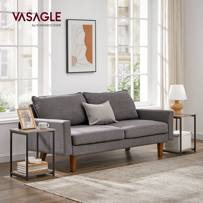 Set of 2 Two Tier End Tables with Steel Frame and Storage Shelves by Vasagle