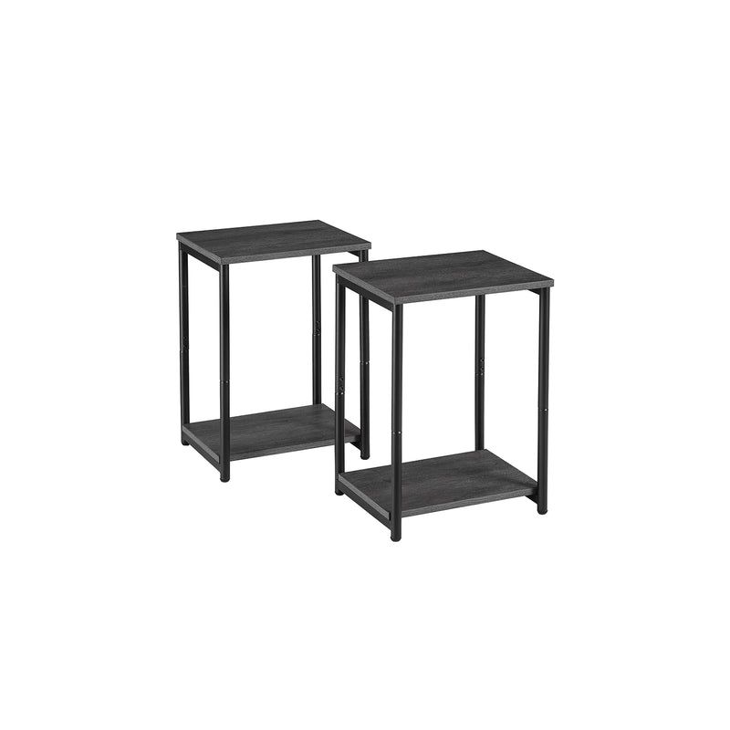 Set of 2 Two Tier Side Tables in Misty Grey and Black for Living Room Storage by Vasagle