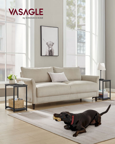 Set of 2 Two Tier Side Tables in Misty Grey and Black for Living Room Storage by Vasagle