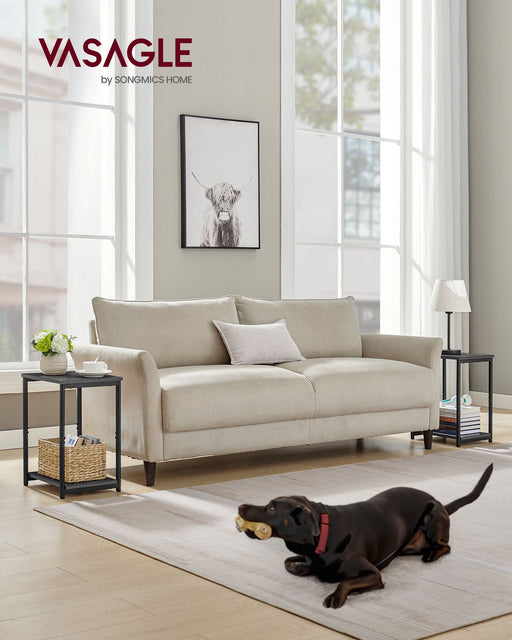 Set of 2 Two Tier Side Tables in Misty Grey and Black for Living Room Storage by Vasagle