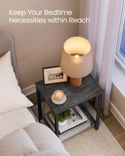 Set of 2 Two Tier Side Tables in Misty Grey and Black for Living Room Storage by Vasagle