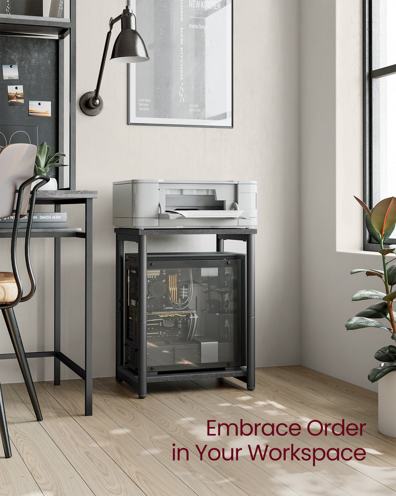 Set of 2 Two Tier Side Tables in Misty Grey and Black for Living Room Storage by Vasagle