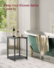 Set of 2 Two Tier Side Tables in Misty Grey and Black for Living Room Storage by Vasagle