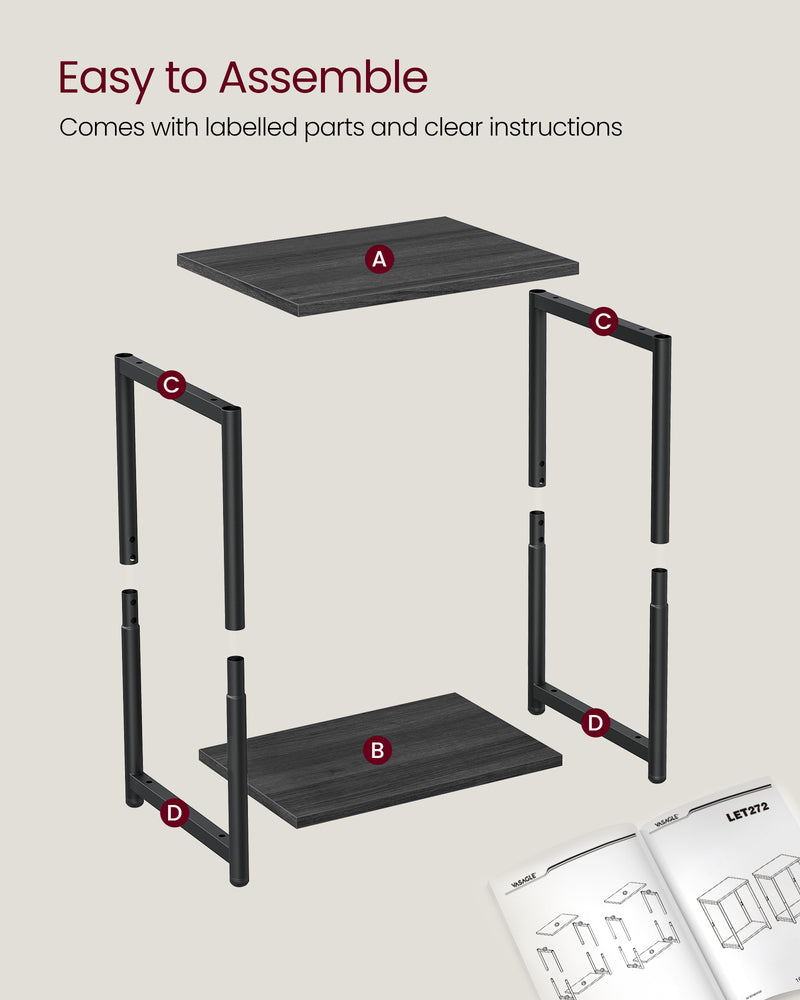 Set of 2 Two Tier Side Tables in Misty Grey and Black for Living Room Storage by Vasagle