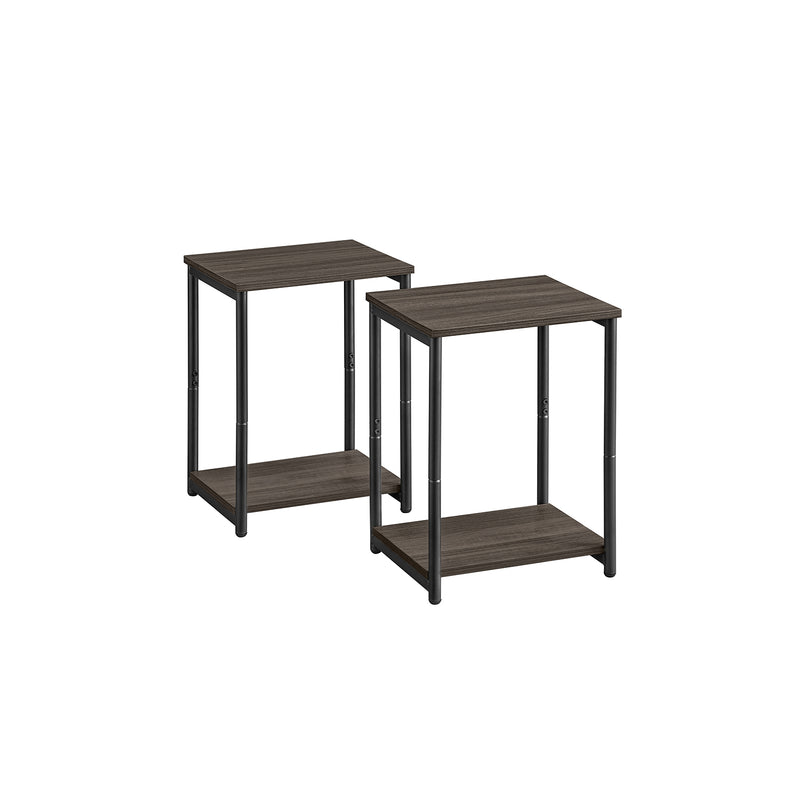 Set of 2 Two Tier Side Tables in Chestnut Brown and Black for Living Room by Vasagle