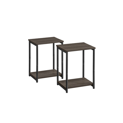 Set of 2 Two Tier Side Tables in Chestnut Brown and Black for Living Room by Vasagle