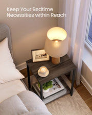 Set of 2 Two Tier Side Tables in Chestnut Brown and Black for Living Room by Vasagle