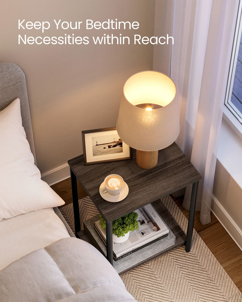 Set of 2 Two Tier Side Tables in Chestnut Brown and Black for Living Room by Vasagle