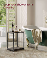 Set of 2 Two Tier Side Tables in Chestnut Brown and Black for Living Room by Vasagle