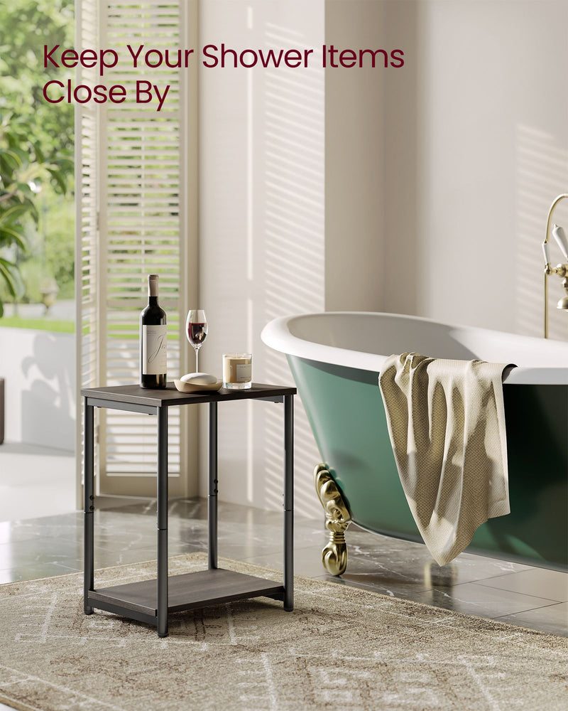 Set of 2 Two Tier Side Tables in Chestnut Brown and Black for Living Room by Vasagle