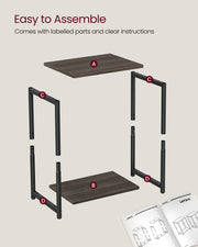 Set of 2 Two Tier Side Tables in Chestnut Brown and Black for Living Room by Vasagle