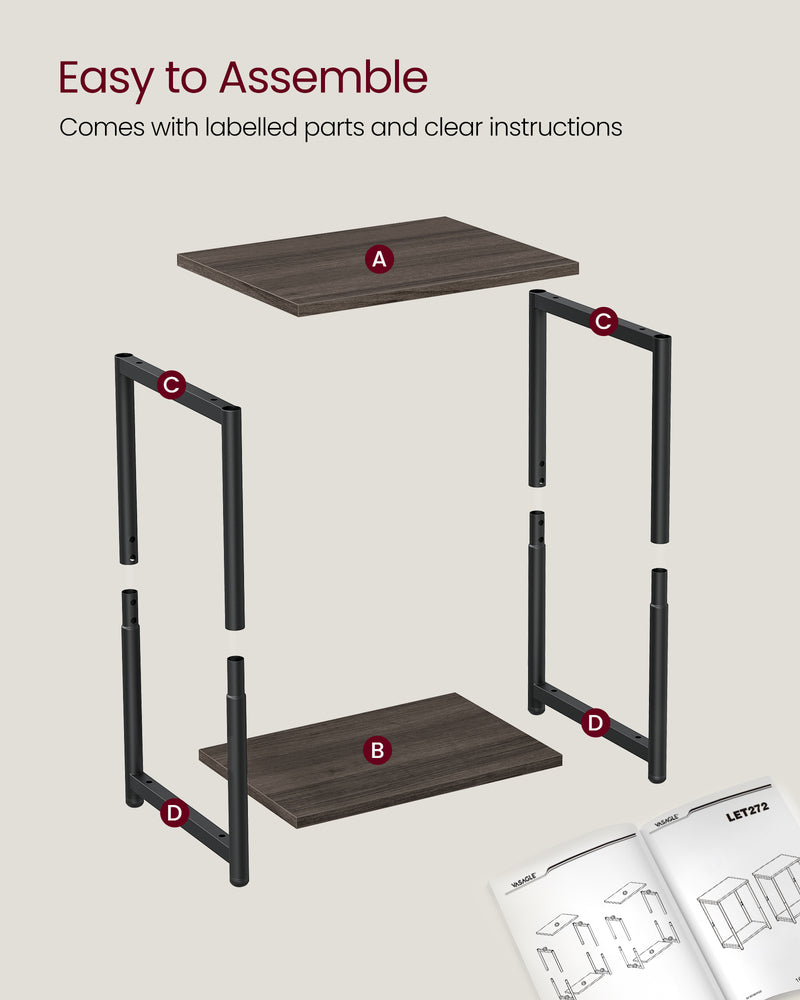 Set of 2 Two Tier Side Tables in Chestnut Brown and Black for Living Room by Vasagle