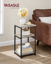 3 Tier End Table with Storage Shelf in Heather Greige and Black for Living Room by Vasagle