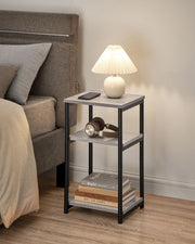 3 Tier End Table with Storage Shelf in Heather Greige and Black for Living Room by Vasagle