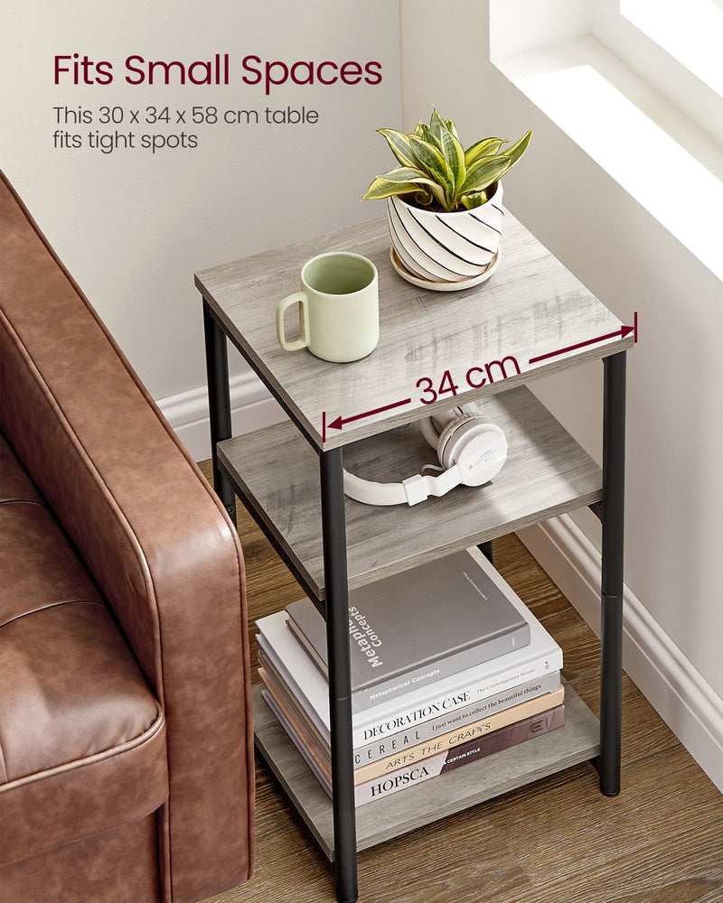 3 Tier End Table with Storage Shelf in Heather Greige and Black for Living Room by Vasagle