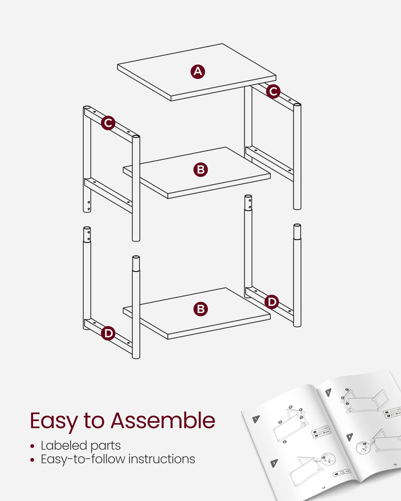 Camel Brown Sofa Side Table with Sturdy Steel Frame for Living Room or Bedroom by Vasagle