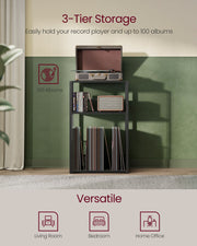 3 Tier Record Player Stand with Storage Shelf in Ebony Black for Vinyl Lovers by Vasagle