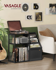 Three Tier Record Player Stand with Vinyl Storage and Side Table Shelves by Vasagle