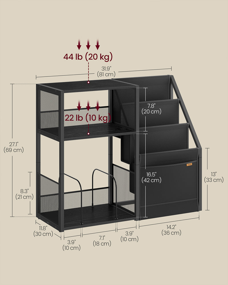 Three Tier Record Player Stand with Vinyl Storage and Side Table Shelves by Vasagle