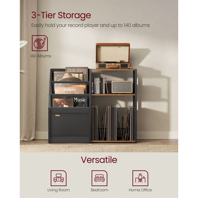 3 Tier Record Player Stand with Storage Holds Up to 140 Vinyl Albums by Vasagle