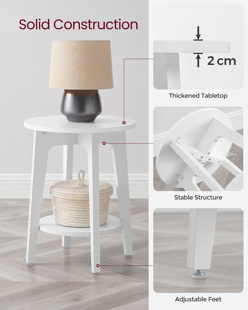 White Side Table with Lower Shelf for Living Room or Bedroom Storage by Vasagle
