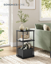 Ebony Black Modern Side Table with Three Storage Shelves for Living Room by Songmics Home