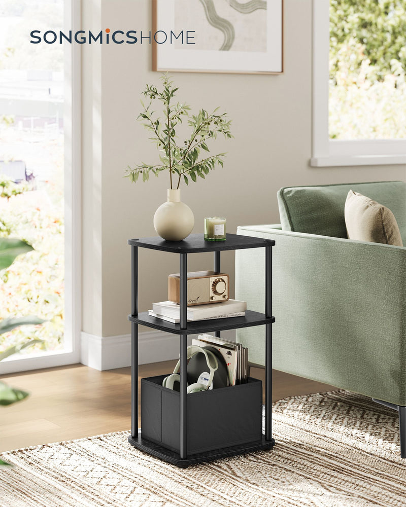 Ebony Black Modern Side Table with Three Storage Shelves for Living Room by Songmics Home