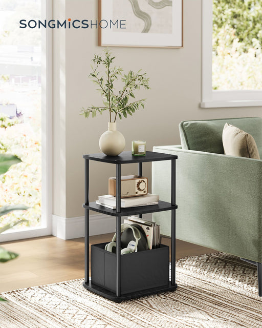 Ebony Black Modern Side Table with Three Storage Shelves for Living Room by Songmics Home