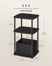 Ebony Black Modern Side Table with Three Storage Shelves for Living Room by Songmics Home